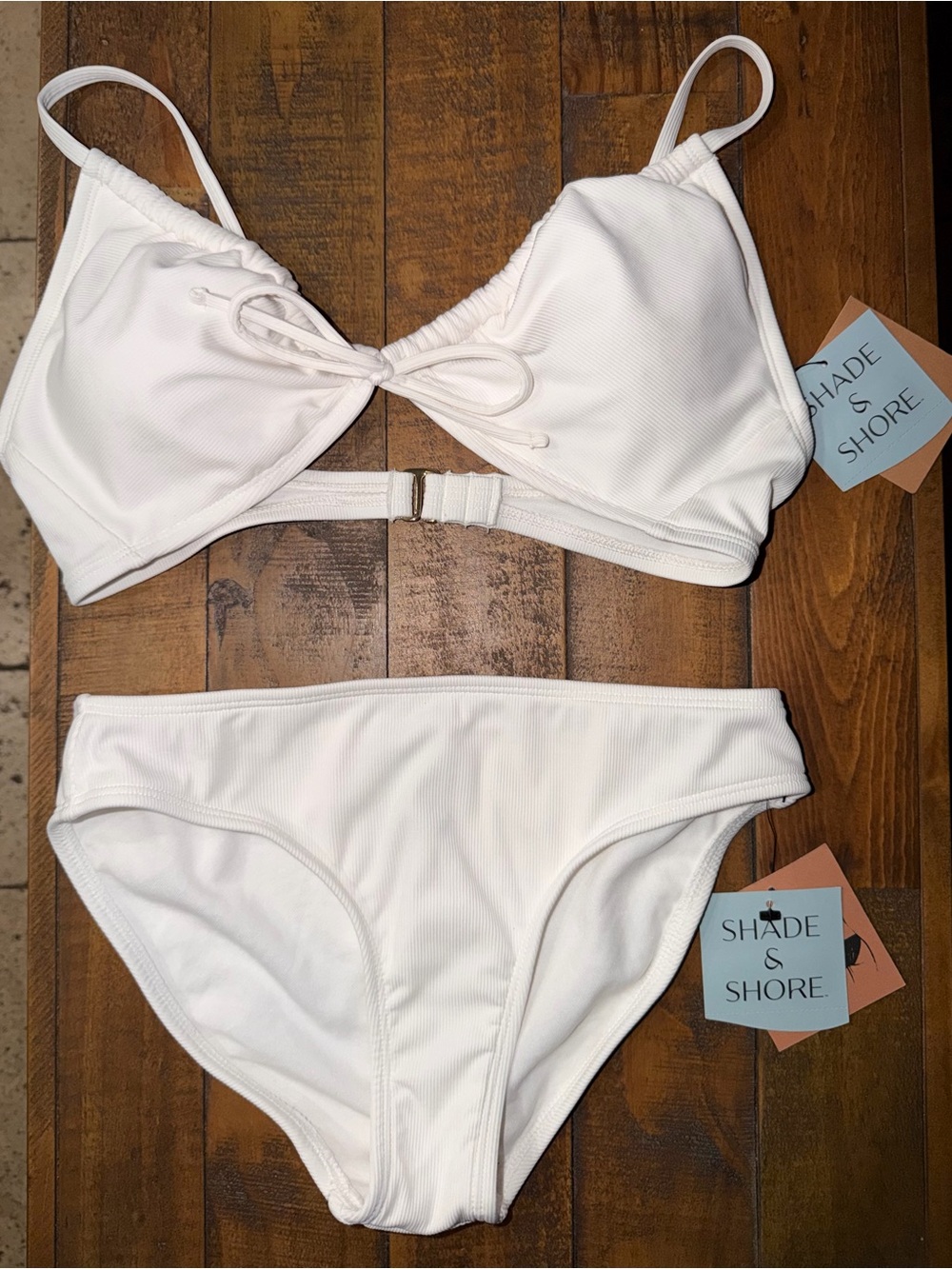 Shade & Shore White Ribbed Triangle Bikini Set